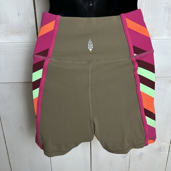 Free People Pants - Free People Movement High Rise Biker Shorts Brown Striped Side Panel NEW Size S